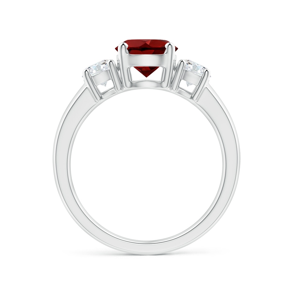 7mm AAAA Classic Garnet and Diamond Three Stone Engagement Ring in White Gold side-1