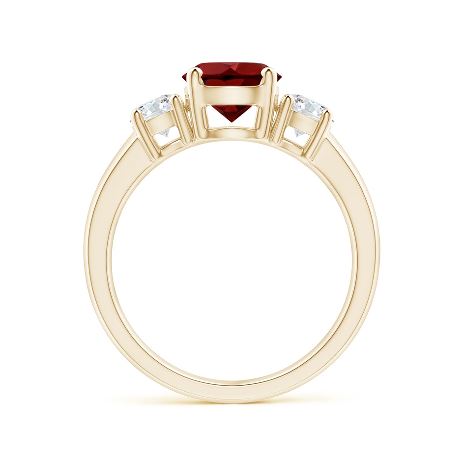 7mm AAAA Classic Garnet and Diamond Three Stone Engagement Ring in Yellow Gold side-1