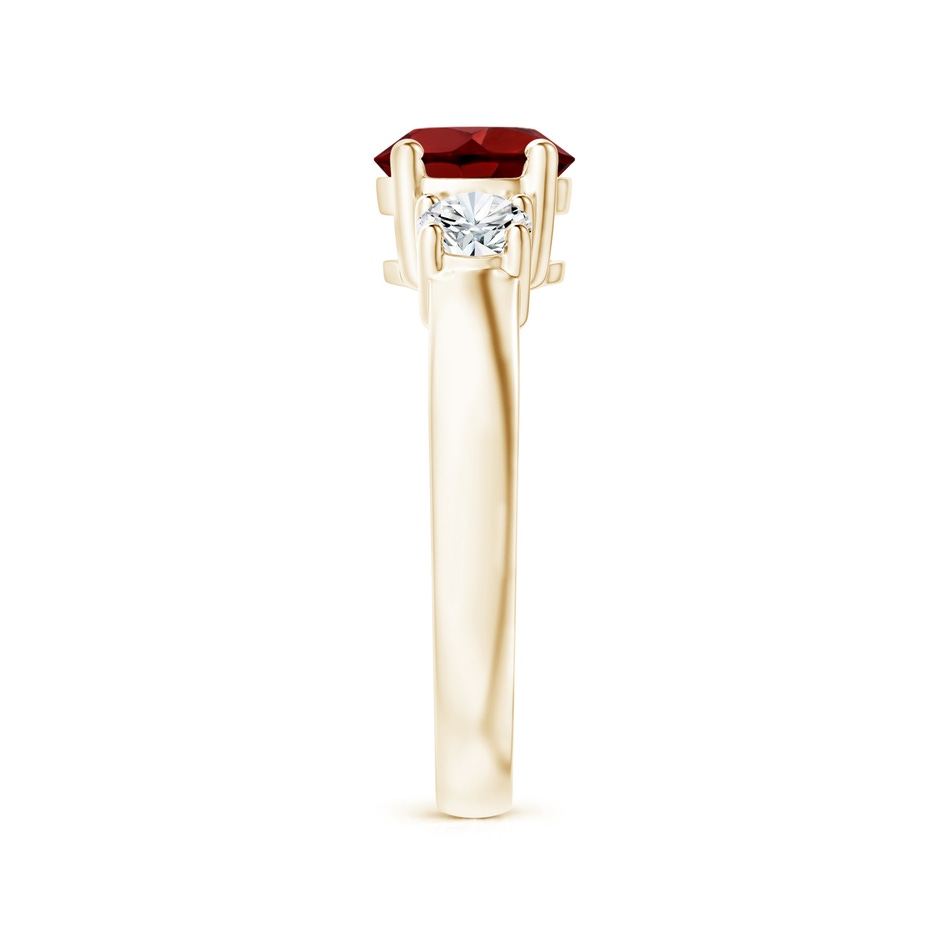 7mm AAAA Classic Garnet and Diamond Three Stone Engagement Ring in Yellow Gold side-2