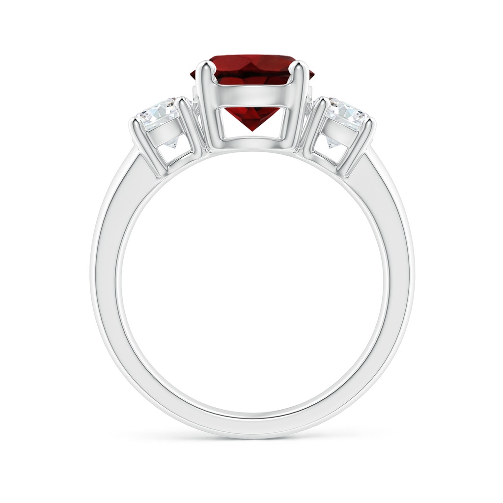 8mm AAA Classic Garnet and Diamond Three Stone Engagement Ring in White Gold Side-1