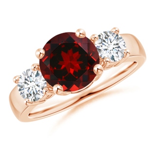 8mm AAAA Classic Garnet and Diamond Three Stone Engagement Ring in 9K Rose Gold