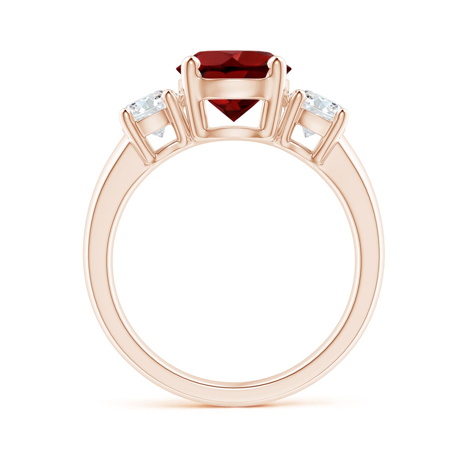 8mm AAAA Classic Garnet and Diamond Three Stone Engagement Ring in Rose Gold