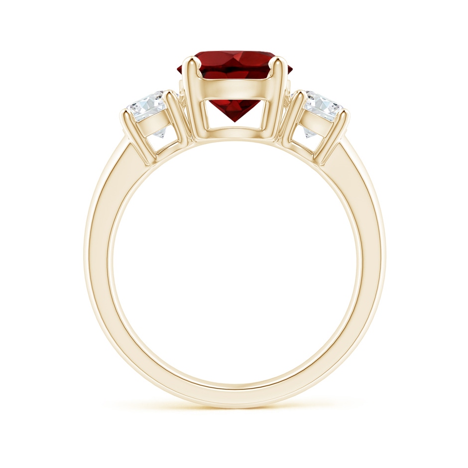 8mm AAAA Classic Garnet and Diamond Three Stone Engagement Ring in Yellow Gold side-1