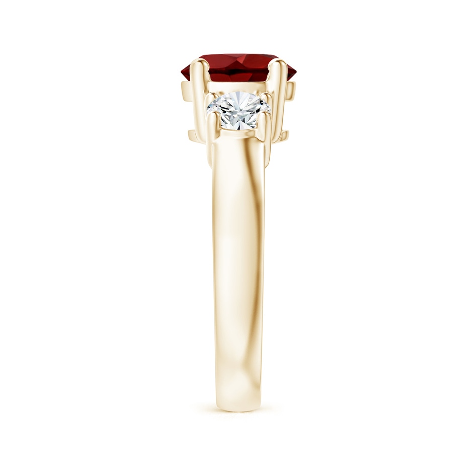 8mm AAAA Classic Garnet and Diamond Three Stone Engagement Ring in Yellow Gold side-2