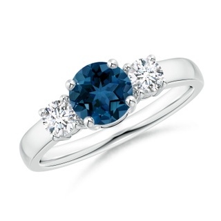 6mm AAA Classic London Blue Topaz and Diamond Three Stone Ring in White Gold