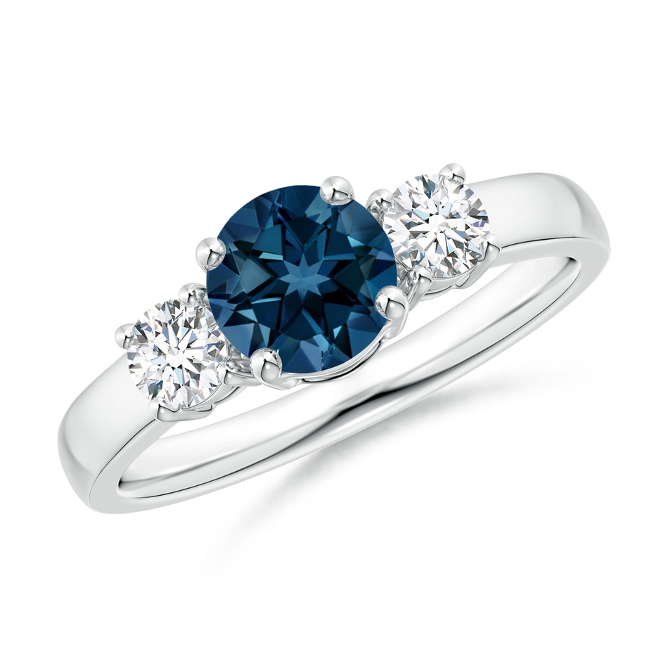 6mm AAAA Classic London Blue Topaz and Diamond Three Stone Ring in P950 Platinum 