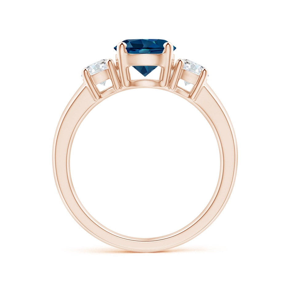7mm AAAA Classic London Blue Topaz and Diamond Three Stone Ring in Rose Gold side-1