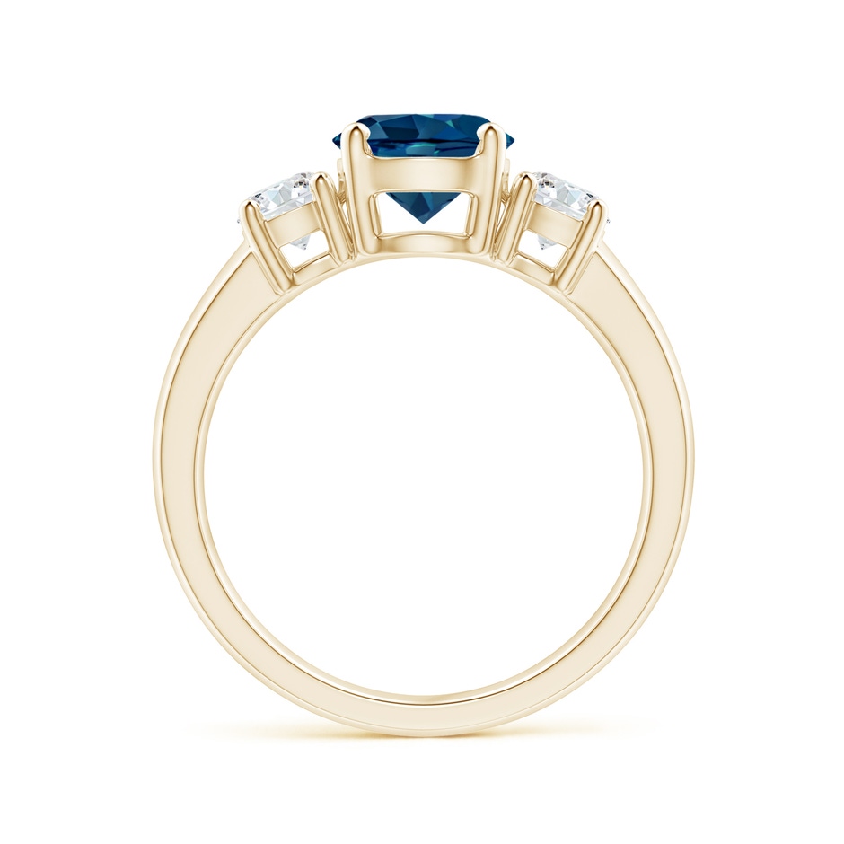 7mm AAAA Classic London Blue Topaz and Diamond Three Stone Ring in Yellow Gold side-1