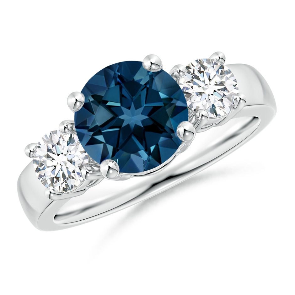 8mm AAAA Classic London Blue Topaz and Diamond Three Stone Ring in P950 Platinum 