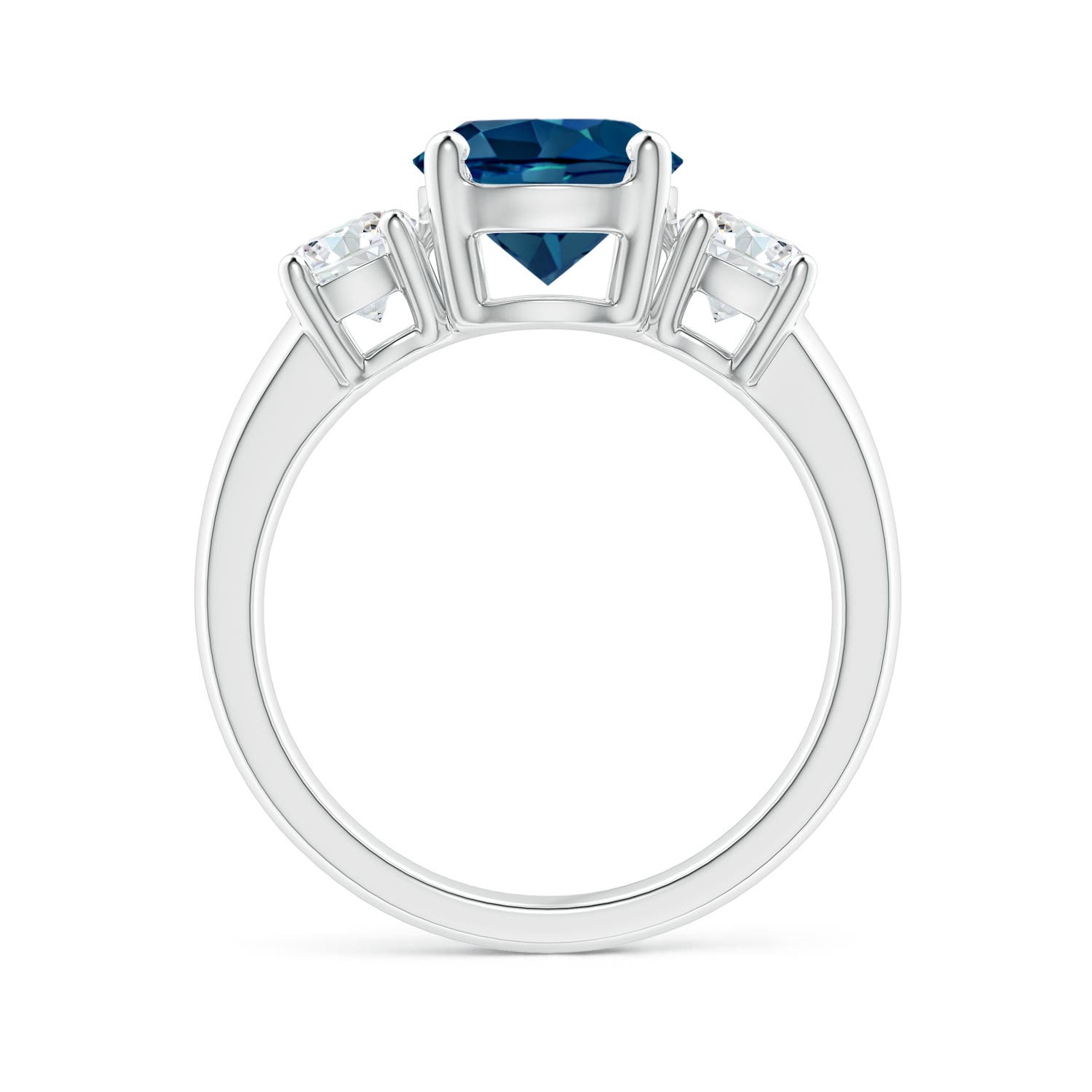 8mm AAAA Classic London Blue Topaz and Diamond Three Stone Ring in White Gold