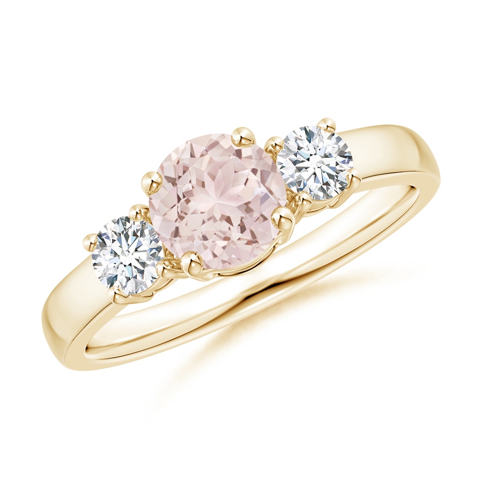 6mm A Classic Morganite and Diamond Three Stone Engagement Ring in Yellow Gold 