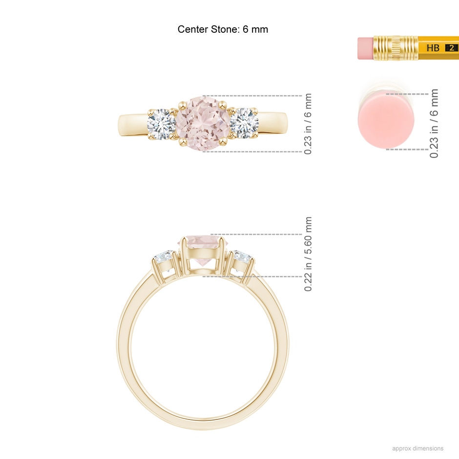 6mm A Classic Morganite and Diamond Three Stone Engagement Ring in Yellow Gold ruler