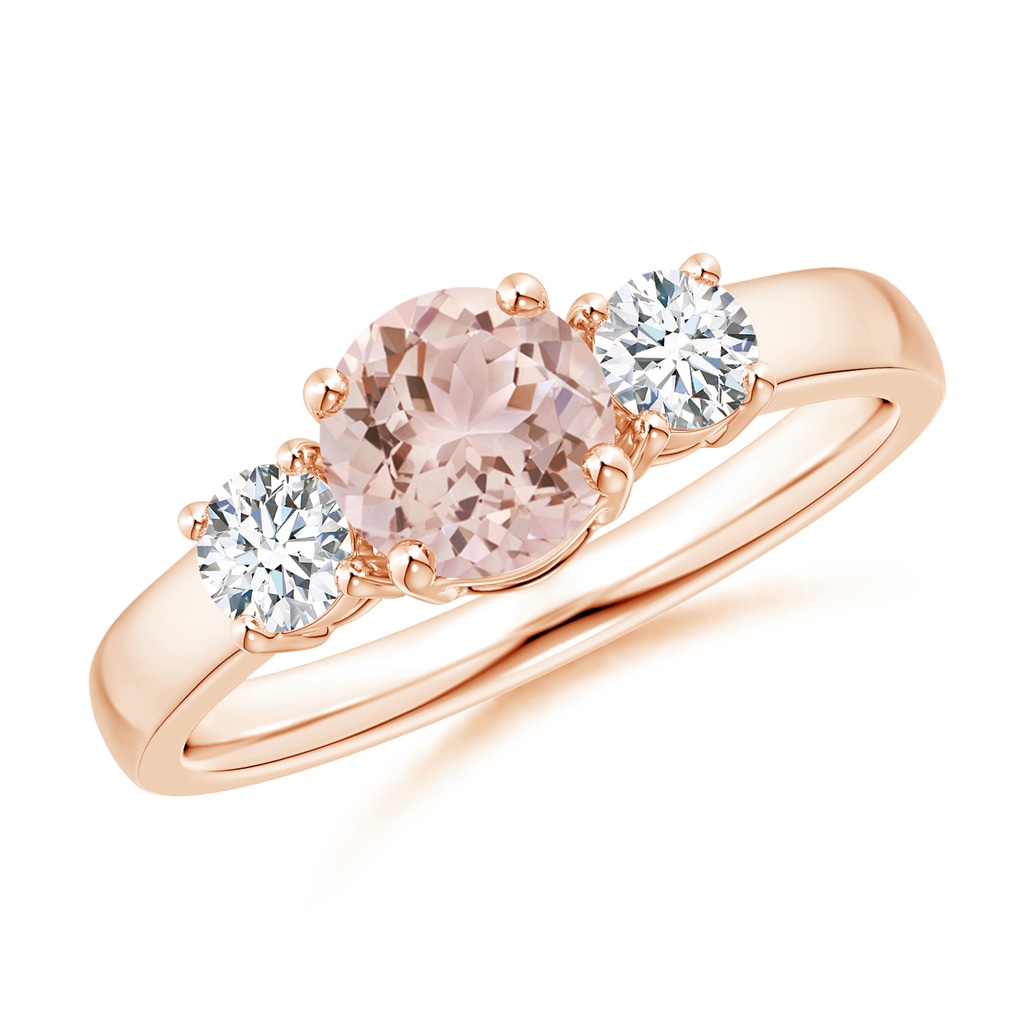 6mm AAA Classic Morganite and Diamond Three Stone Engagement Ring in Rose Gold