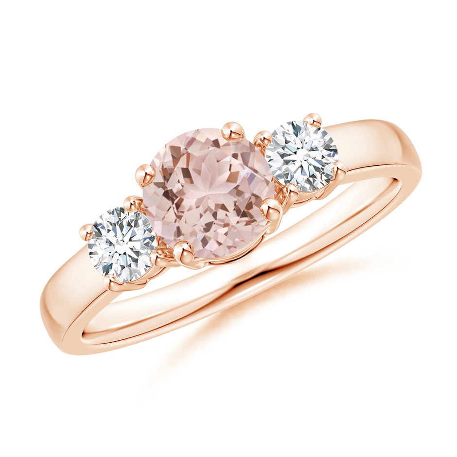 6mm AAA Classic Morganite and Diamond Three Stone Engagement Ring in Rose Gold 