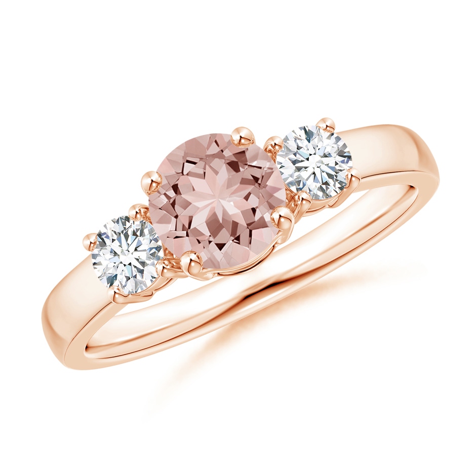 6mm AAAA Classic Morganite and Diamond Three Stone Engagement Ring in Rose Gold 