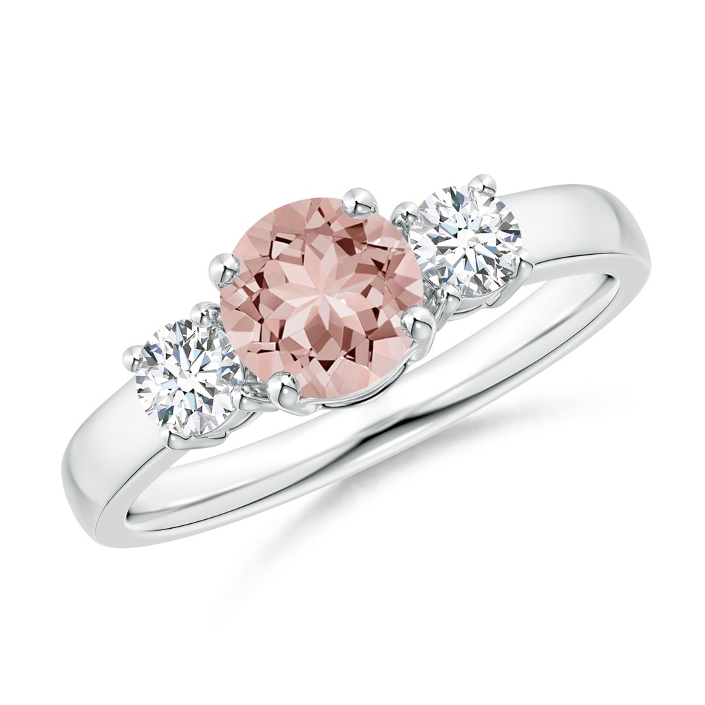 6mm AAAA Classic Morganite and Diamond Three Stone Engagement Ring in White Gold