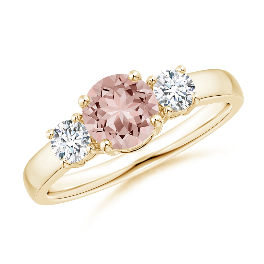 6mm AAAA Classic Morganite and Diamond Three Stone Engagement Ring in Yellow Gold