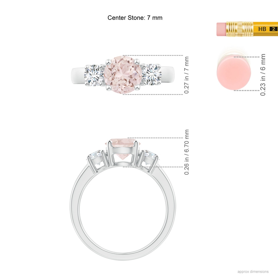 7mm A Classic Morganite and Diamond Three Stone Engagement Ring in White Gold ruler