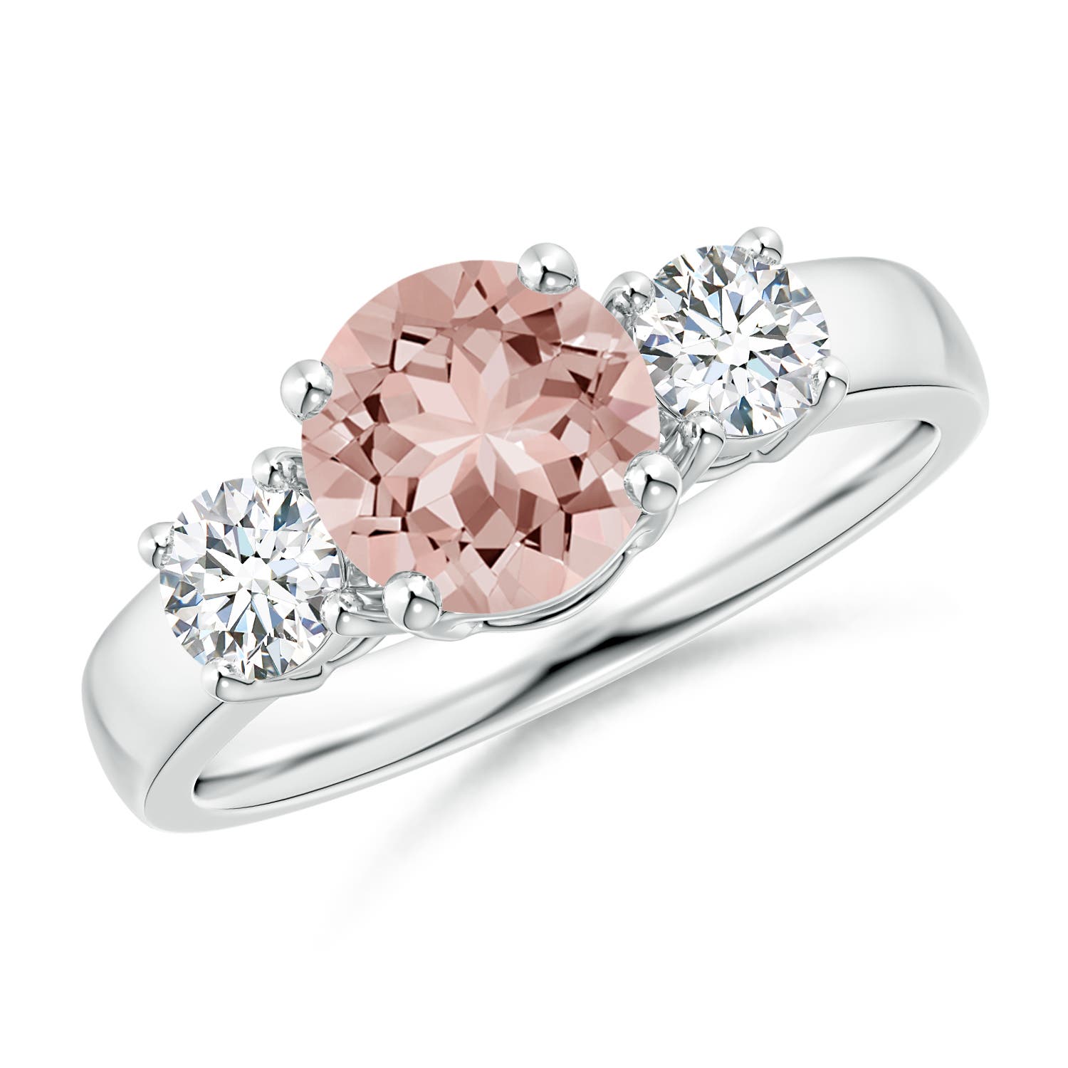 7mm AAAA Classic Morganite and Diamond Three Stone Engagement Ring in P950 Platinum