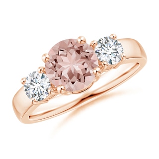 7mm AAAA Classic Morganite and Diamond Three Stone Engagement Ring in Rose Gold