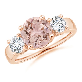 8mm AAA Classic Morganite and Diamond Three Stone Engagement Ring in 10K Rose Gold