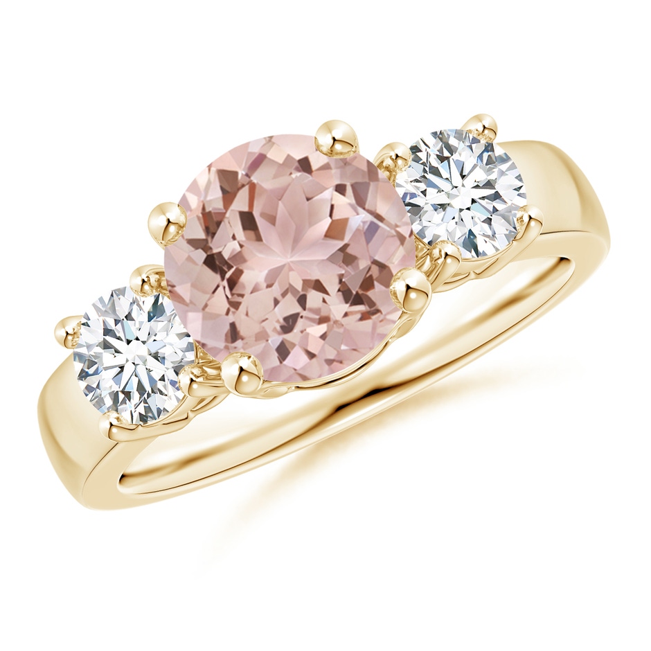 8mm AAA Classic Morganite and Diamond Three Stone Engagement Ring in Yellow Gold 