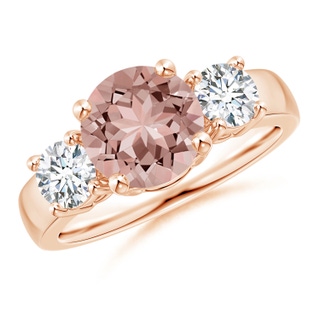 8mm AAAA Classic Morganite and Diamond Three Stone Engagement Ring in Rose Gold