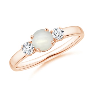 5mm AAAA Classic Moonstone and Diamond Three Stone Engagement Ring in Rose Gold