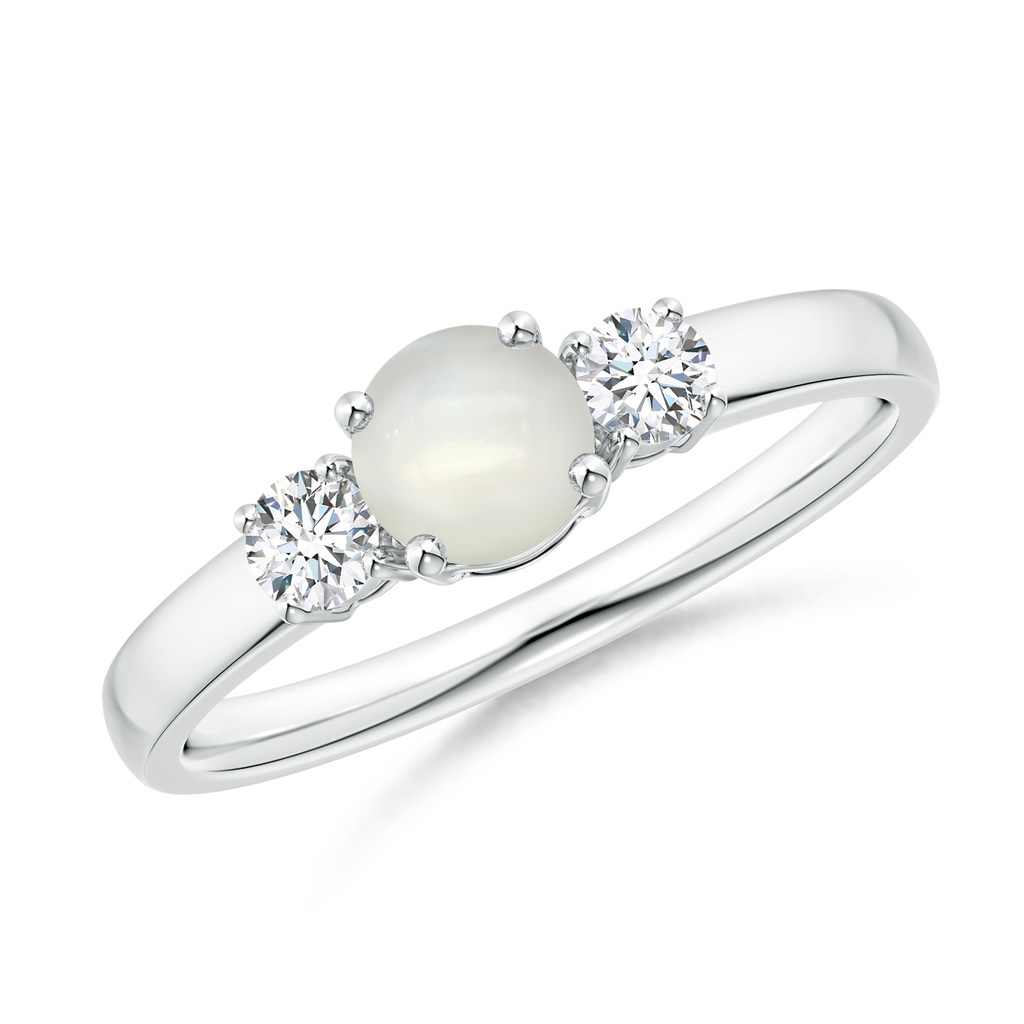 5mm AAAA Classic Moonstone and Diamond Three Stone Engagement Ring in S999 Silver