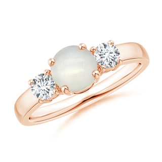 6mm AAAA Classic Moonstone and Diamond Three Stone Engagement Ring in Rose Gold