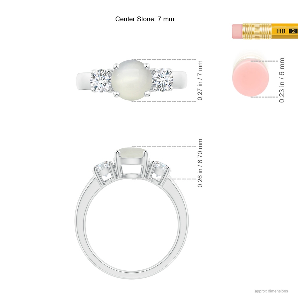 7mm AAA Classic Moonstone and Diamond Three Stone Engagement Ring in White Gold Ruler