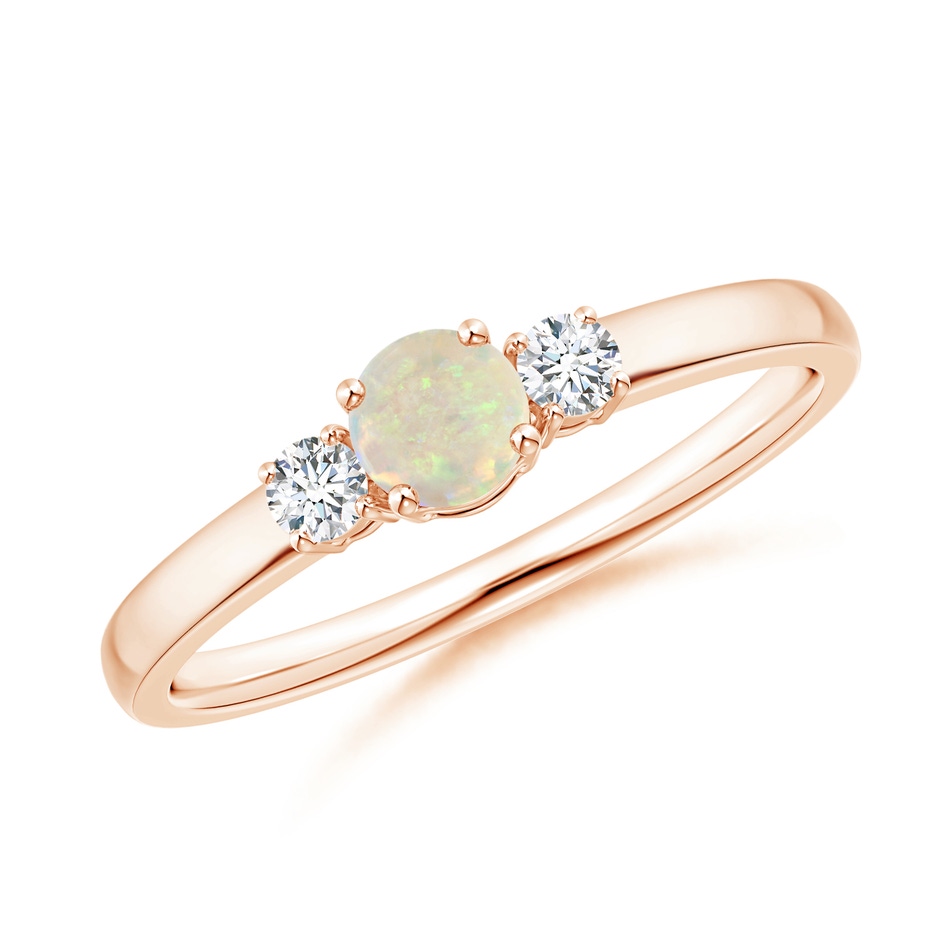 4mm AAA Classic Opal and Diamond Three Stone Engagement Ring in Rose Gold 