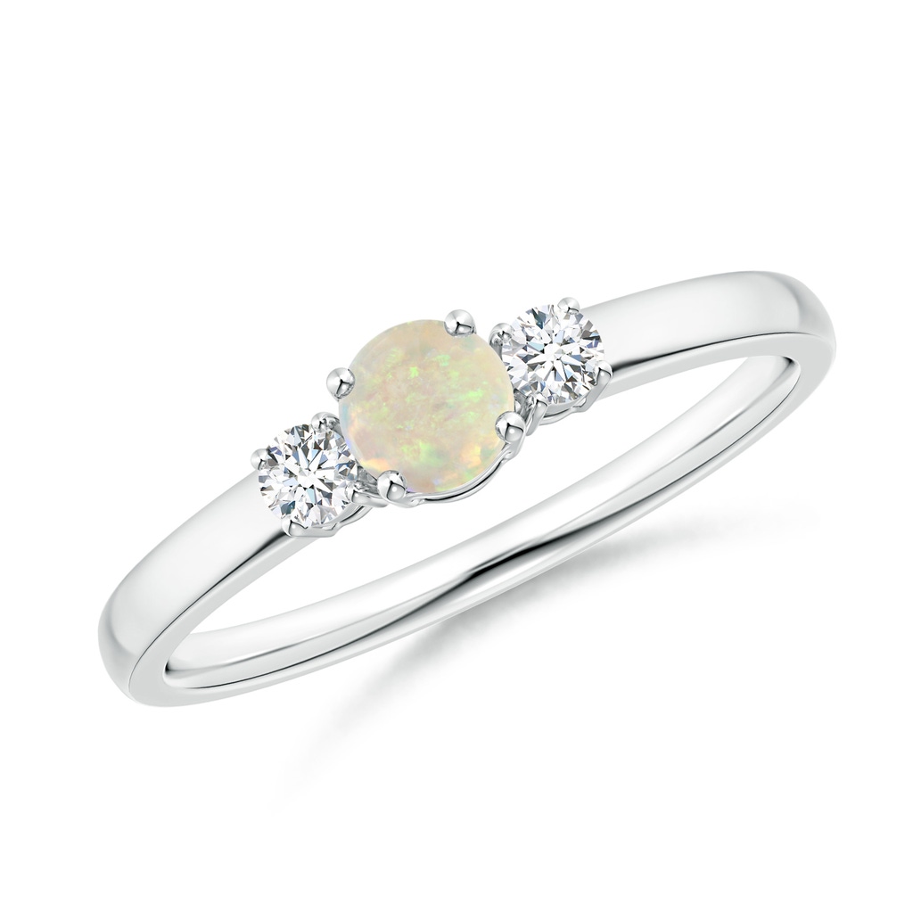 4mm AAA Classic Opal and Diamond Three Stone Engagement Ring in White Gold