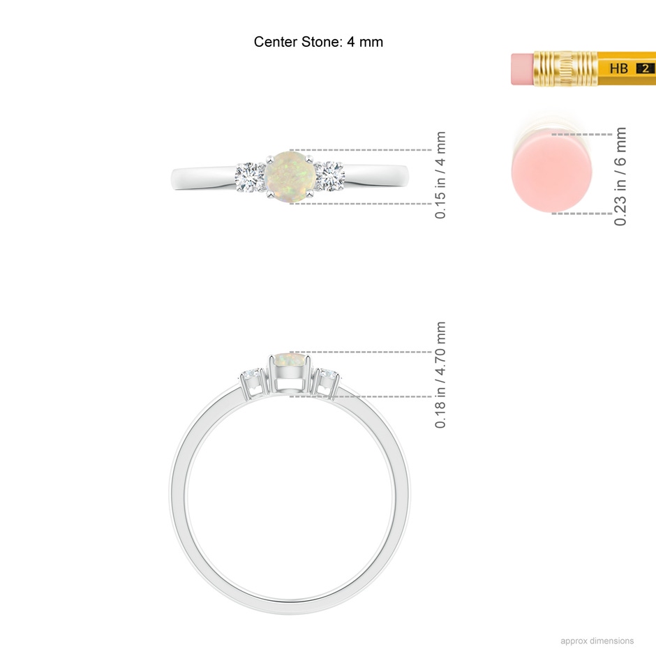 4mm AAA Classic Opal and Diamond Three Stone Engagement Ring in White Gold ruler