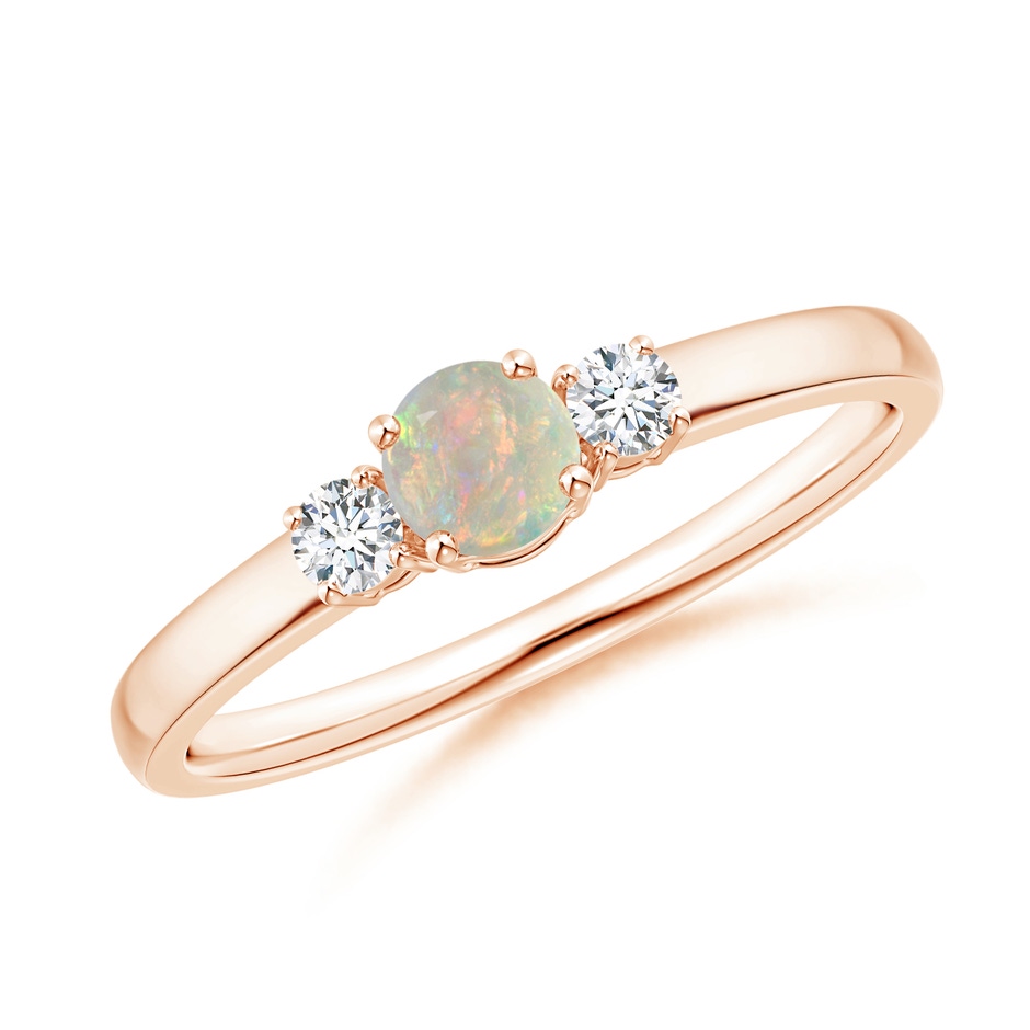 4mm AAAA Classic Opal and Diamond Three Stone Engagement Ring in Rose Gold 