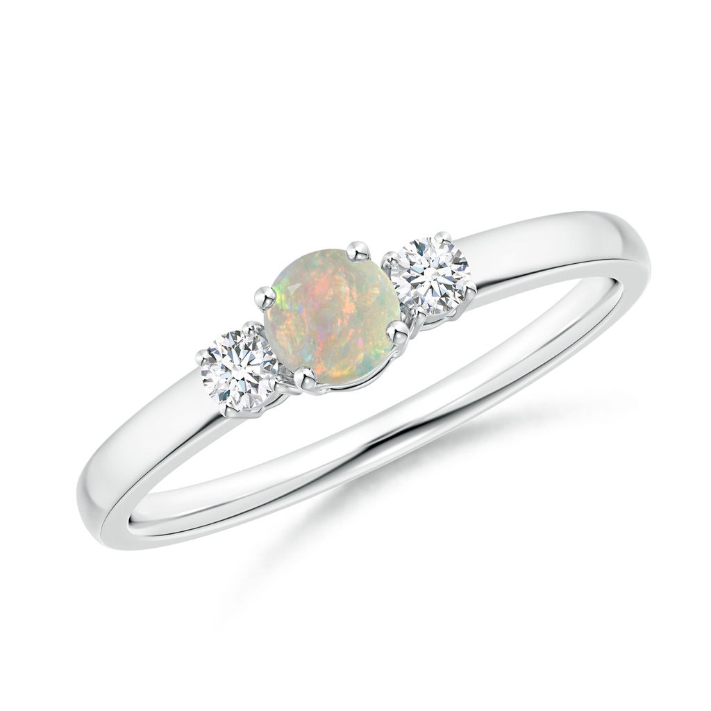 4mm AAAA Classic Opal and Diamond Three Stone Engagement Ring in White Gold