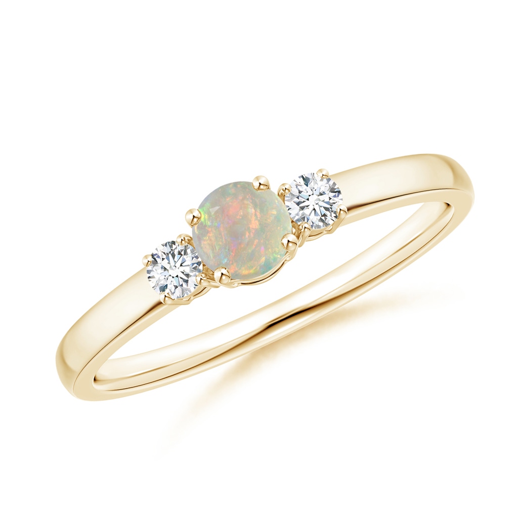 4mm AAAA Classic Opal and Diamond Three Stone Engagement Ring in Yellow Gold