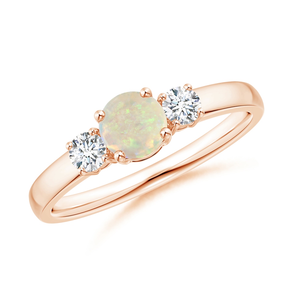 5mm AAA Classic Opal and Diamond Three Stone Engagement Ring in Rose Gold 