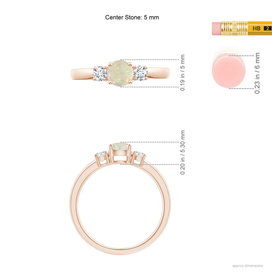 5mm AAA Classic Opal and Diamond Three Stone Engagement Ring in Rose Gold ruler