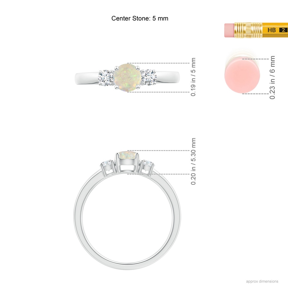 5mm AAA Classic Opal and Diamond Three Stone Engagement Ring in White Gold ruler