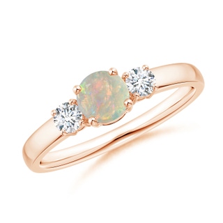5mm AAAA Classic Opal and Diamond Three Stone Engagement Ring in Rose Gold