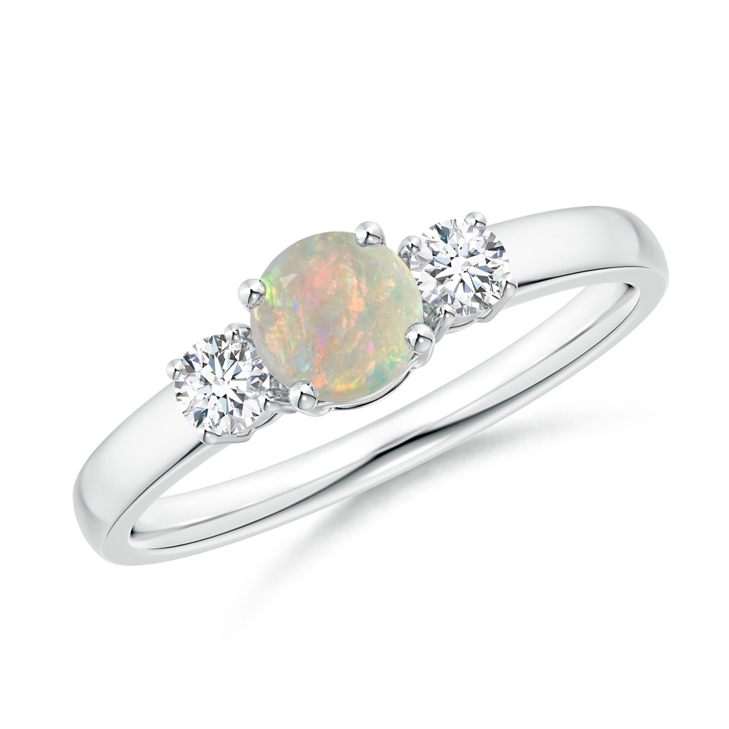 5mm AAAA Classic Opal and Diamond Three Stone Engagement Ring in White Gold