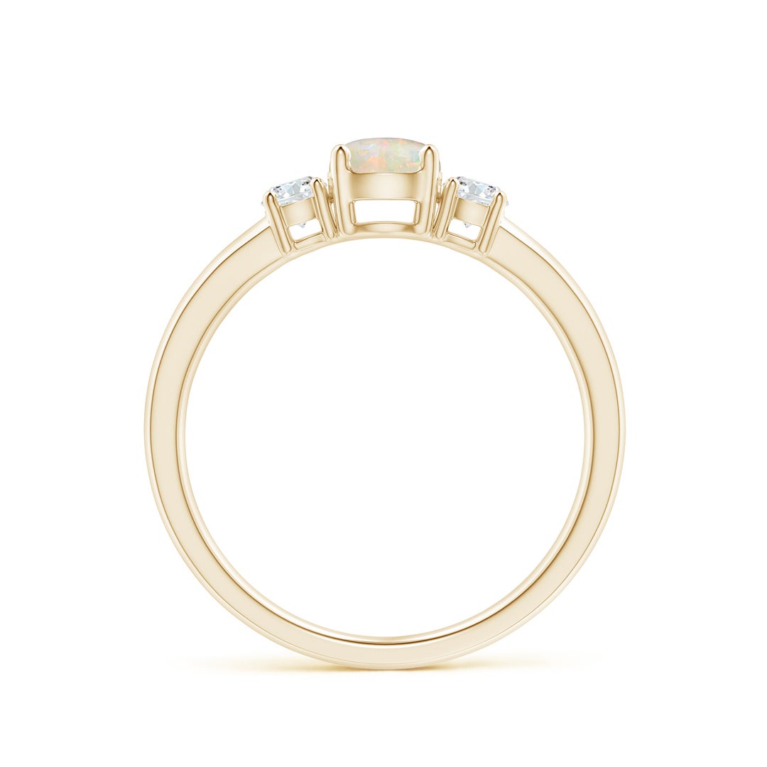 5mm AAAA Classic Opal and Diamond Three Stone Engagement Ring in Yellow Gold - side 3