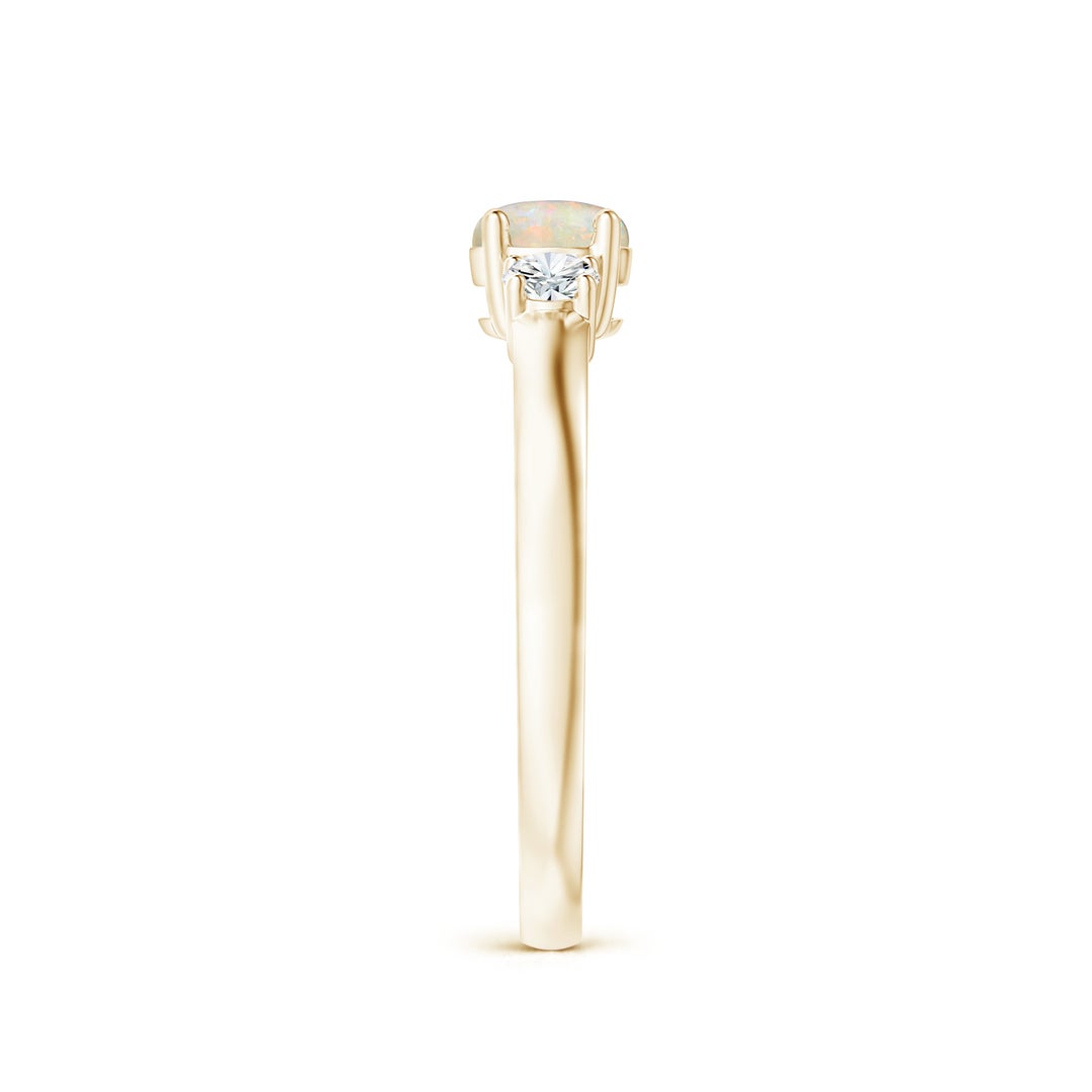 5mm AAAA Classic Opal and Diamond Three Stone Engagement Ring in Yellow Gold - side 7