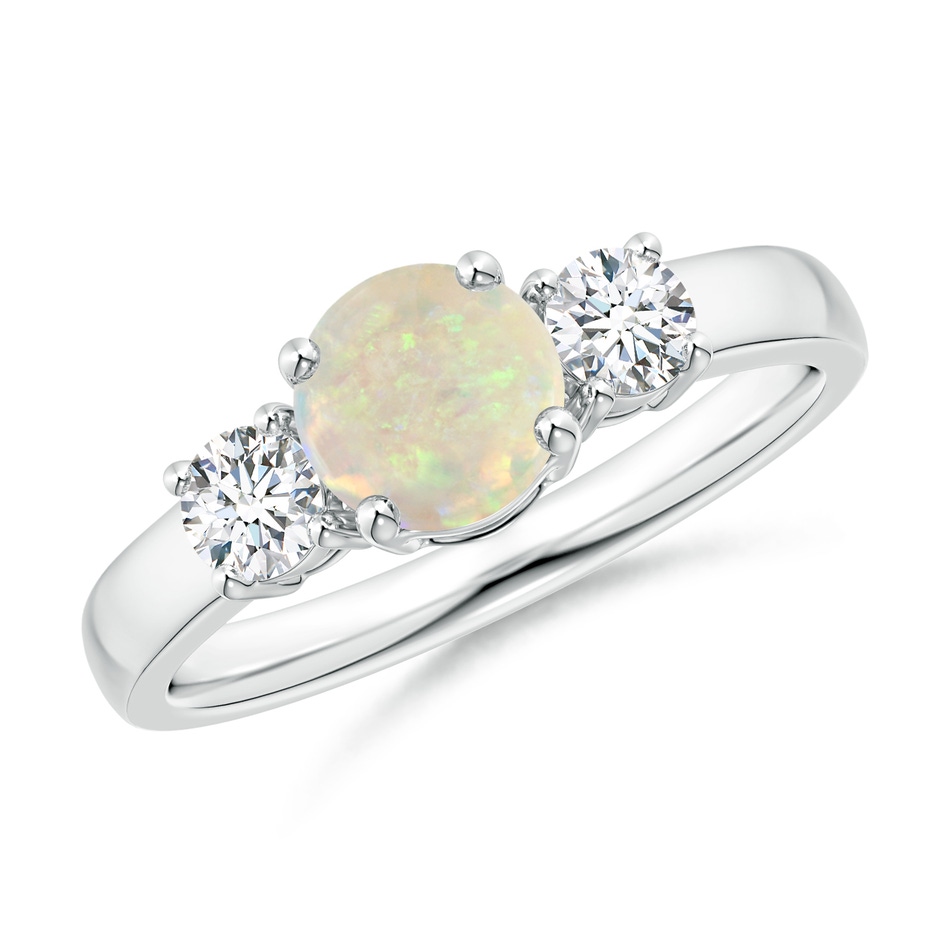 6mm AAA Classic Opal and Diamond Three Stone Engagement Ring in White Gold 