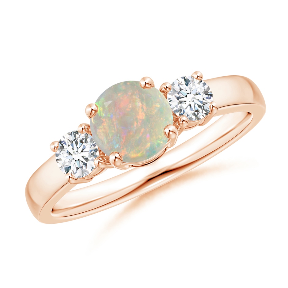 6mm AAAA Classic Opal and Diamond Three Stone Engagement Ring in Rose Gold 