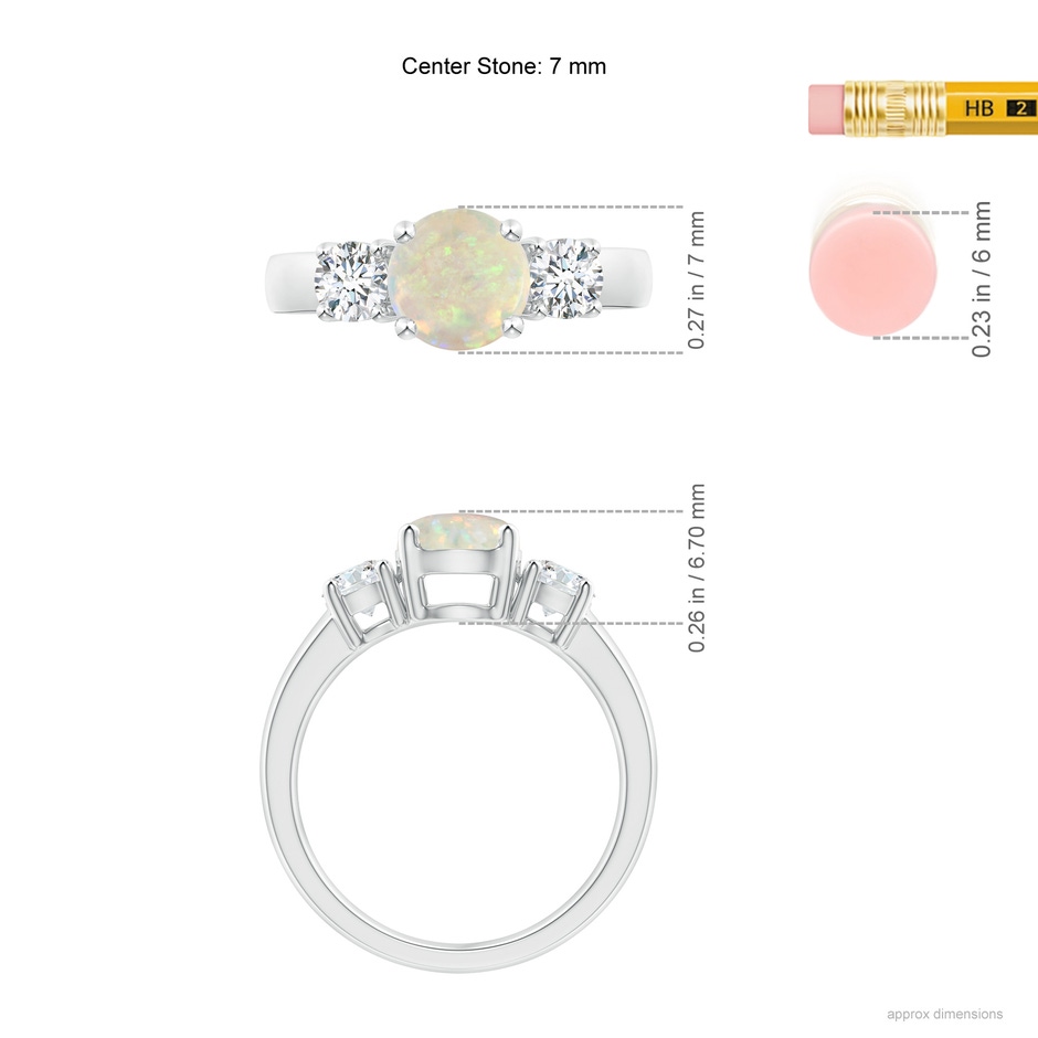 7mm AAA Classic Opal and Diamond Three Stone Engagement Ring in White Gold ruler
