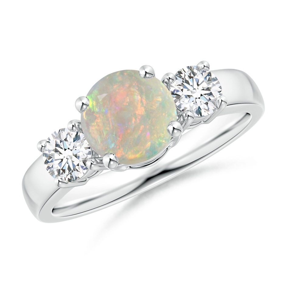 7mm AAAA Classic Opal and Diamond Three Stone Engagement Ring in P950 Platinum 
