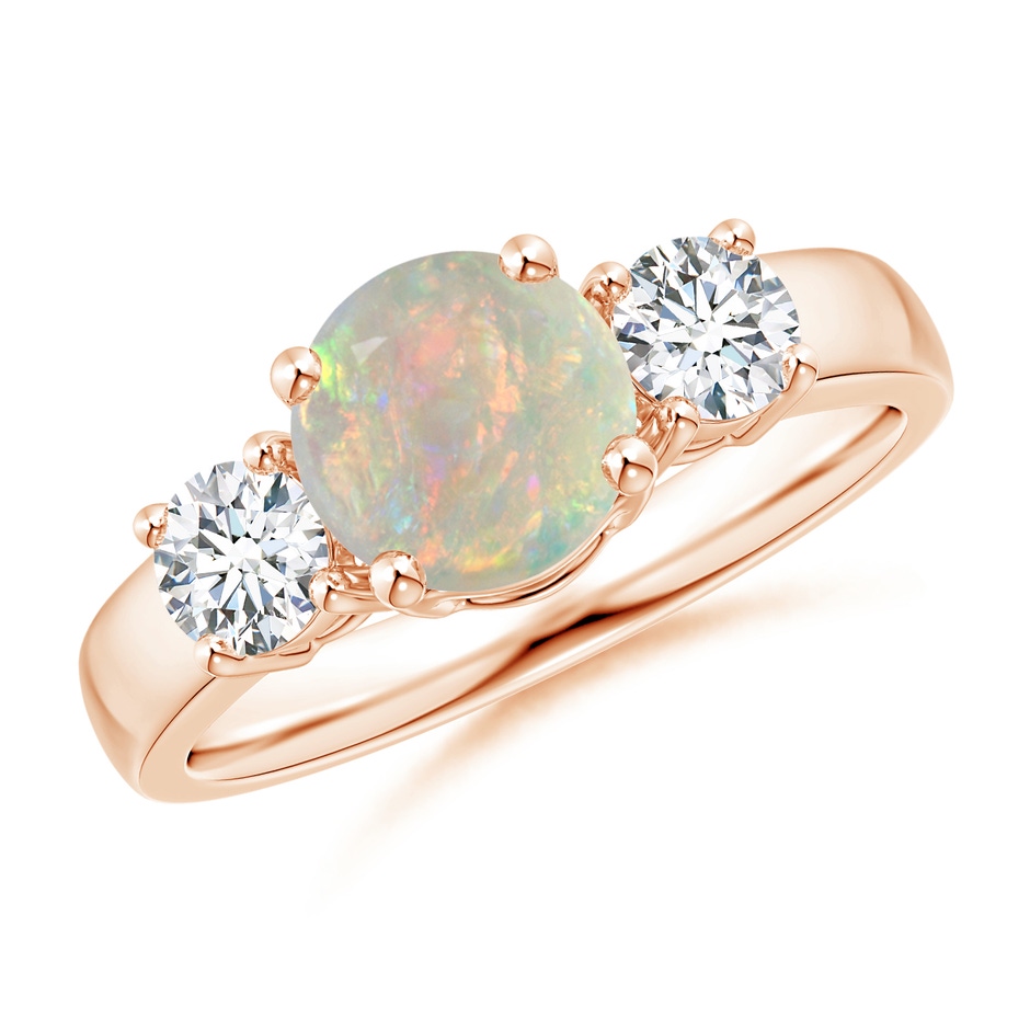 7mm AAAA Classic Opal and Diamond Three Stone Engagement Ring in Rose Gold 