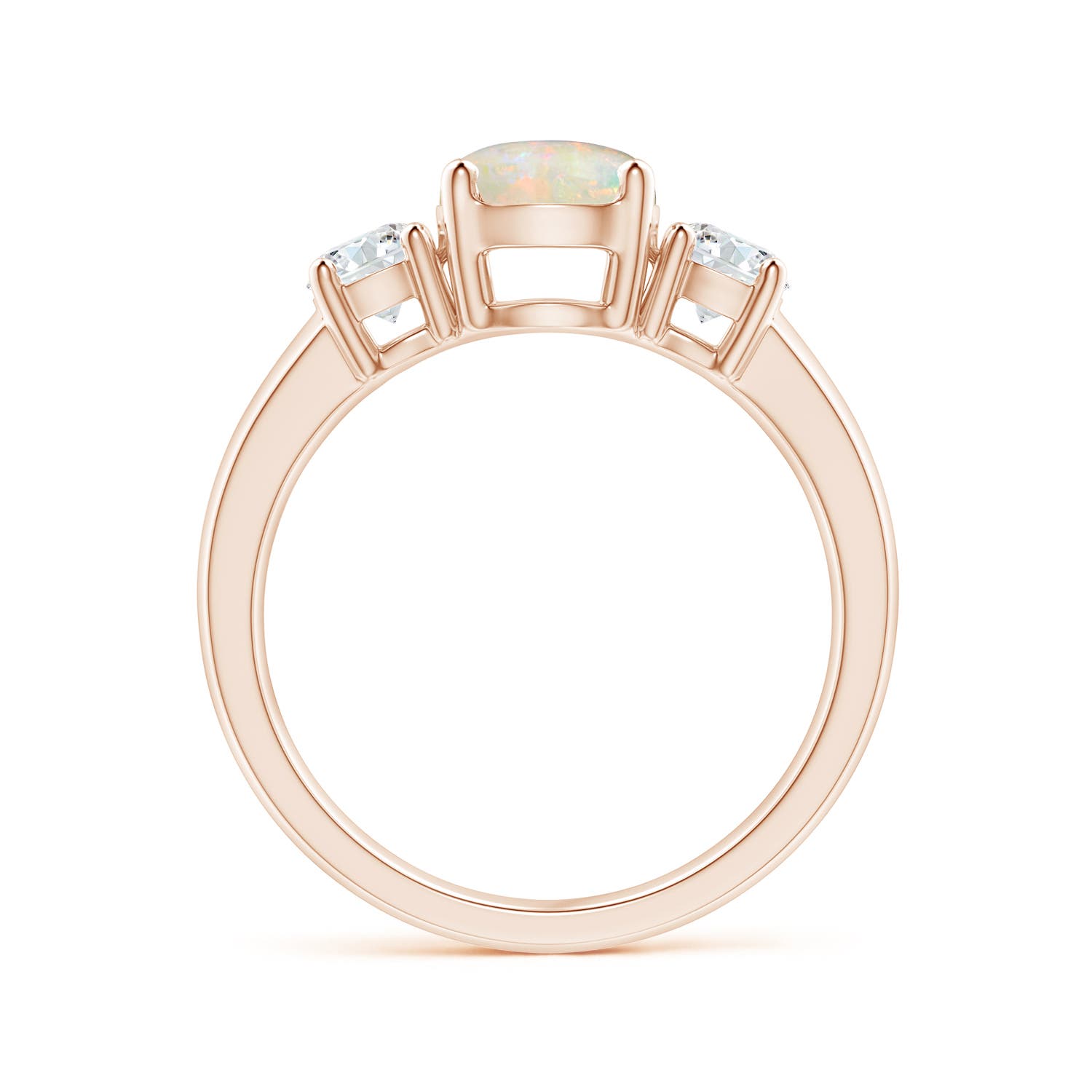 7mm AAAA Classic Opal and Diamond Three Stone Engagement Ring in Rose Gold